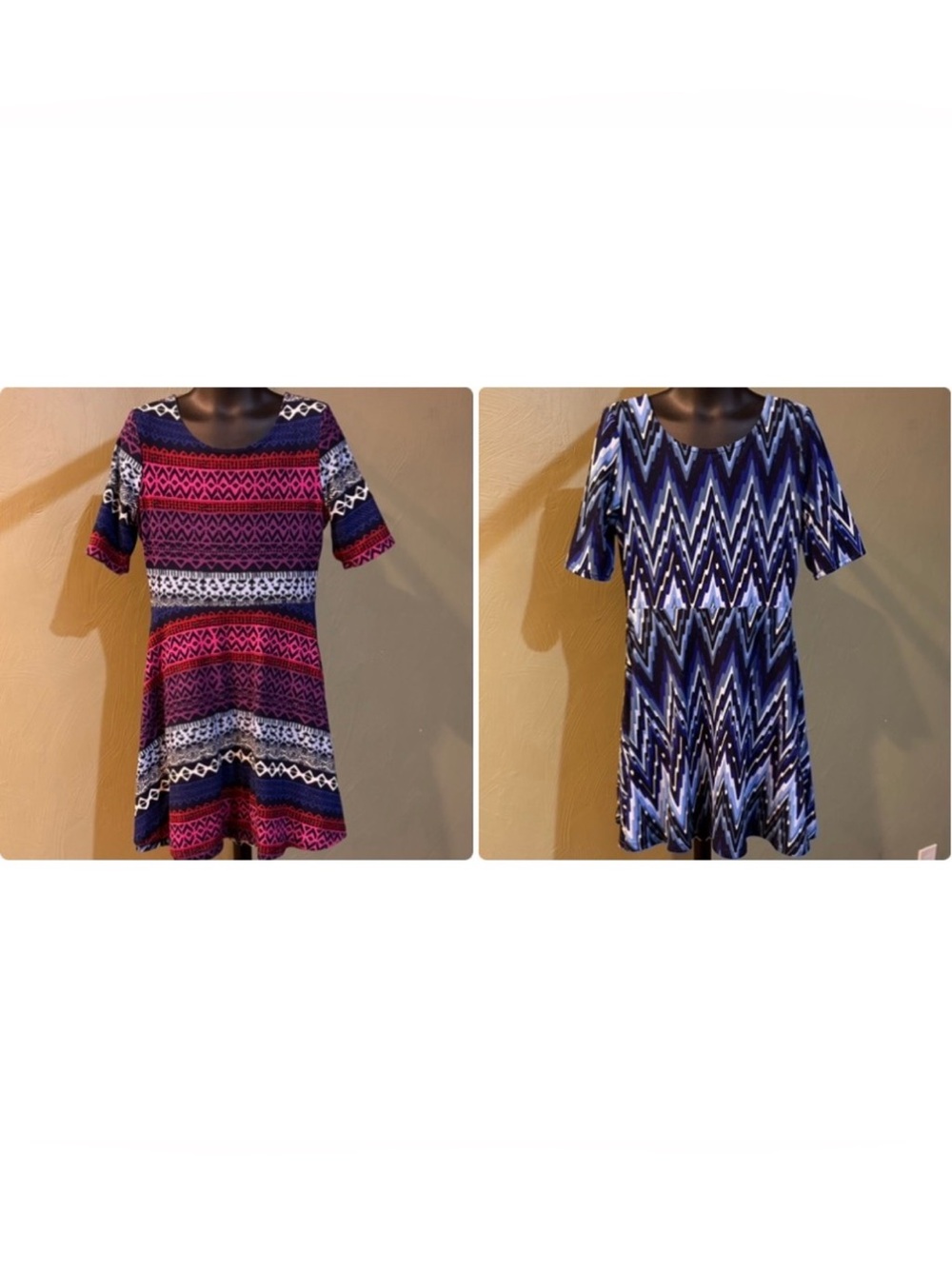 Emily West Girls Size 7 Reversible 2-in-1 Dress - Blue Chevron/Maroon Aztec EUC